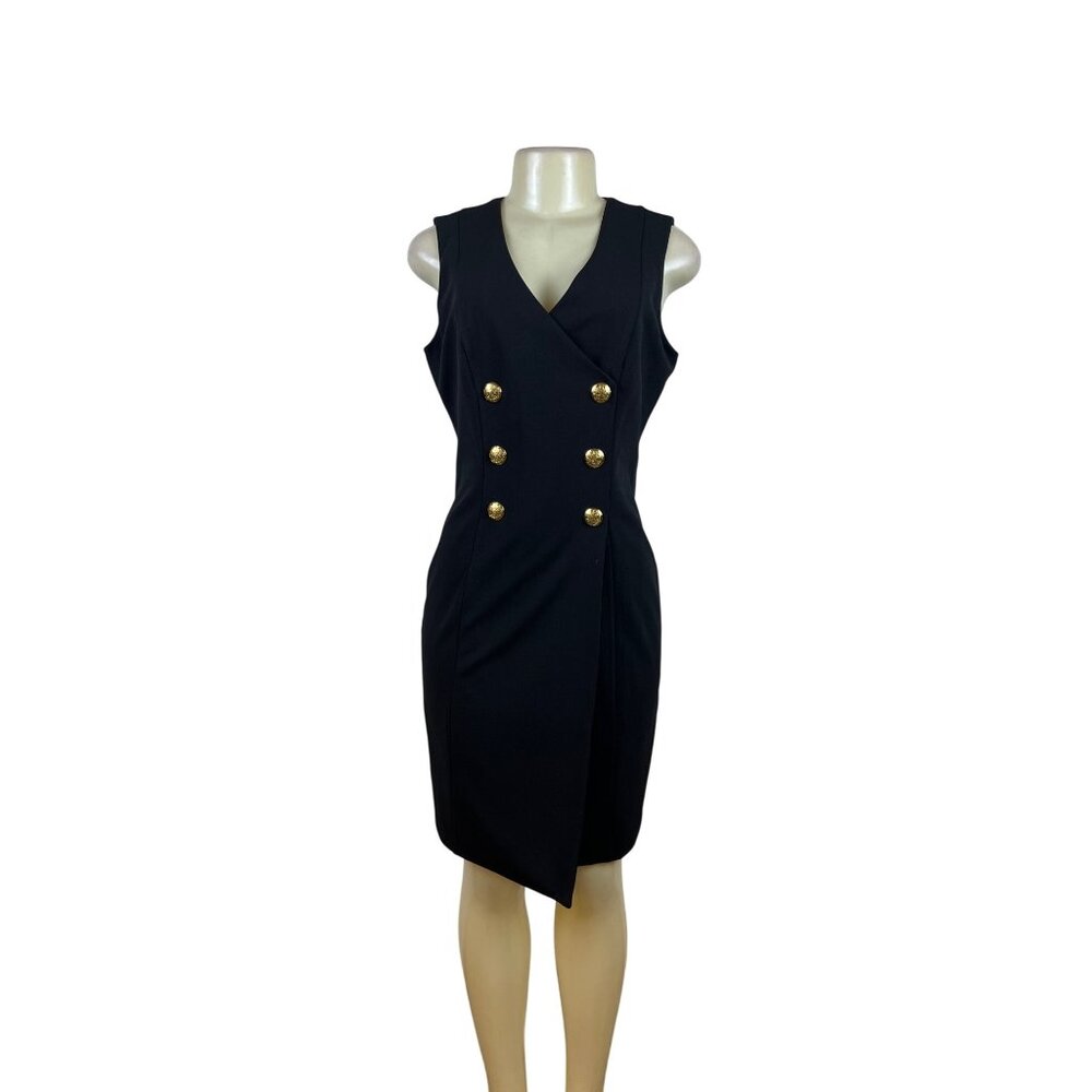 White House Black Market Women's Black Sleeveless Gold Button Dress Sz 10p - New